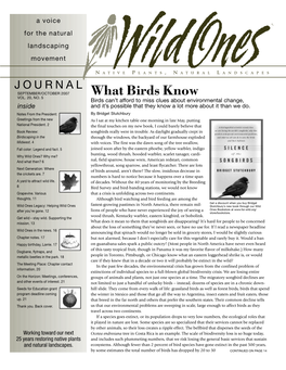 JOURNAL What Birds Know SEPTEMBER/OCTOBER 2007 VOL