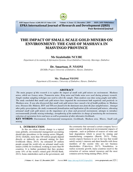 The Impact of Small Scale Gold Miners on Environment: the Case of Mashava in Masvingo Province