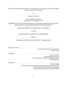 The Defense Department and Innovation: an Assessment of the Technical and Policy Challenges of Airborne Boost-Phase Intercept