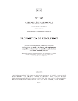 N° 1982 Assemblée Nationale Proposition De Résolution
