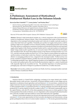 A Preliminary Assessment of Horticultural Postharvest Market Loss in the Solomon Islands