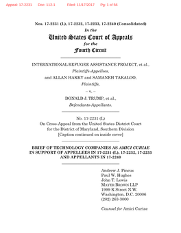 Technology Companies As Amici Curiae in Support of Appellees in 17-2231 (L), 17-2232, 17-2233 and Appellants in 17-2240 ______