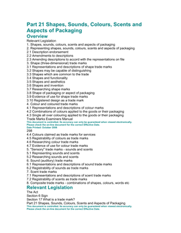 Part 21 Shapes, Sounds, Colours, Scents and Aspects of Packaging Overview Relevant Legislation 1
