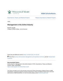 Management in the Airline Industry