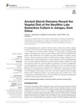 Ancient Starch Remains Reveal the Vegetal Diet of the Neolithic Late Dawenkou Culture in Jiangsu, East China