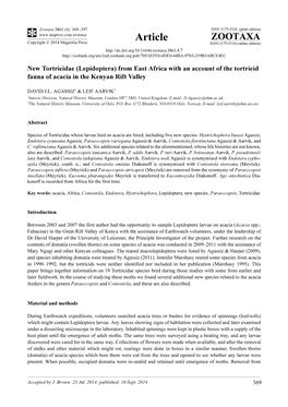 New Tortricidae (Lepidoptera) from East Africa with an Account of the Tortricid Fauna of Acacia in the Kenyan Rift Valley