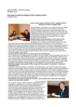 Agenzia DIRE – Emilia Romagna 26 Aprile 2010 Intervista Al Sindaco Di