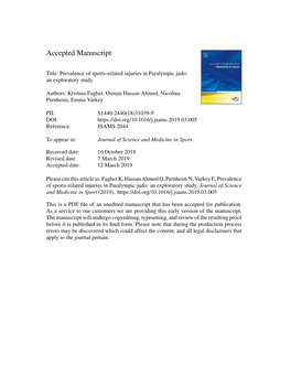 Prevalence of Sports-Related Injuries in Paralympic Judo: an Exploratory Study