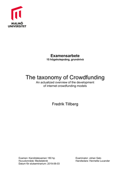 The Taxonomy of Crowdfunding an Actualized Overview of the Development of Internet Crowdfunding Models