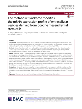 The Metabolic Syndrome Modifies the Mrna Expression Profile Of