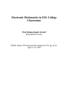 Electronic Dictionaries in ESL College Classrooms