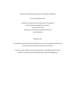 Experiences of Disclosing Sexual Orientation in Healthcare Consultations