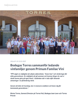 Bodegas Torres Sammanför Ledande Vinfamiljer Genom Primum Familae Vini