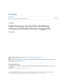 Faith, Feminism, and the Other: Rethinking Christian and Muslim Women’S Engagement Idrisa Pandit