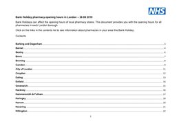 Bank Holiday Pharmacy Opening Hours in London – 26 08 2019 Bank Holidays Can Affect the Opening Hours of Local Pharmacy Stores