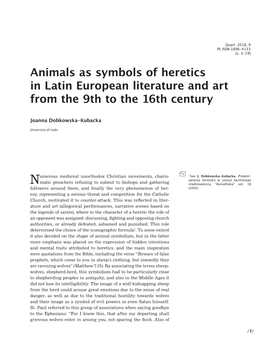 Animals As Symbols of Heretics in Latin European Literature and Art from the 9Th to the 16Th Century