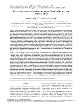 Conservation and Management of Cyclura Iguanas in Puerto Rico. Pp