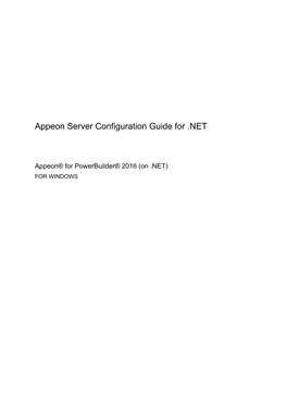 Appeon Server Configuration Guide for .NET