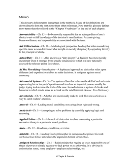 Glossary This Glossary Defines Terms That Appear in the Textbook. Many Of