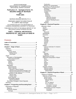 Publication 41. Geological Series 35. MOLDING SANDS of MICHIGAN