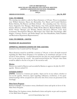 07.26.2019 City Counsel Special Meeting Minutes