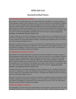 Wiffle Ball Unit Baseball/Softball Notes