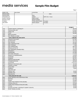 Sample Film Budget