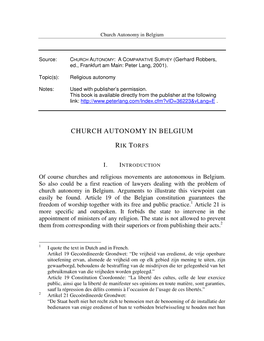 Church Autonomy in Belgium