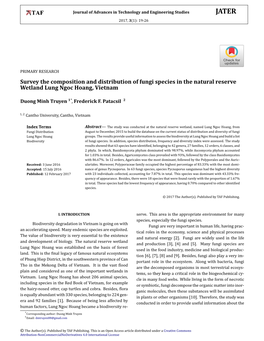 Survey the Composition and Distribution of Fungi Species in the Natural Reserve Wetland Lung Ngoc Hoang, Vietnam