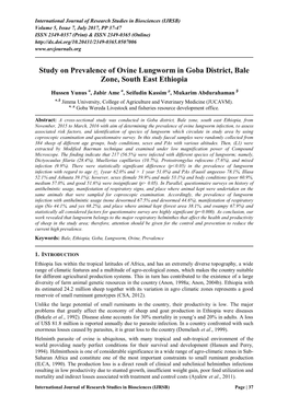 Study on Prevalence of Ovine Lungworm in Goba District, Bale Zone, South East Ethiopia