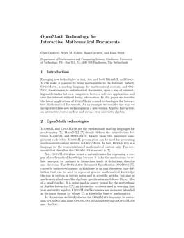 Openmath Technology for Interactive Mathematical Documents