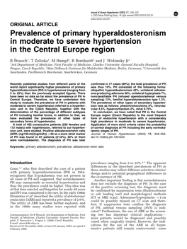 Prevalence of Primary Hyperaldosteronism in Moderate to Severe Hypertension in the Central Europe Region