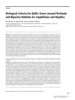 Biological Criteria for Buffer Zones Around Wetlands and Riparian Habitats for Amphibians and Reptiles