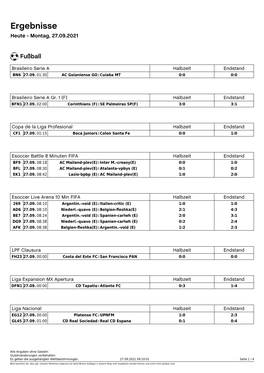 Ergebnisse Heute - Montag, 27.09.2021