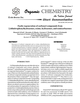 Facile Regeneration of Carbonyl Compounds from 2,4Dinitrophenylhydrazones, Oxime, Hydrazones, and Semicarbazones