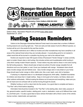 Editor's Note: Recreation Reports Are Printed Every Week Through