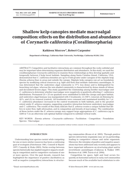 Shallow Kelp Canopies Mediate Macroalgal Composition: Effects on the Distribution and Abundance of Corynactis Californica (Corallimorpharia)