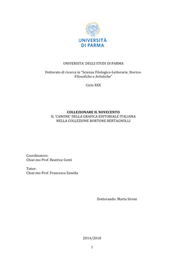 1 UNIVERSITA' DEGLI STUDI DI PARMA Dottorato Di Ricerca In