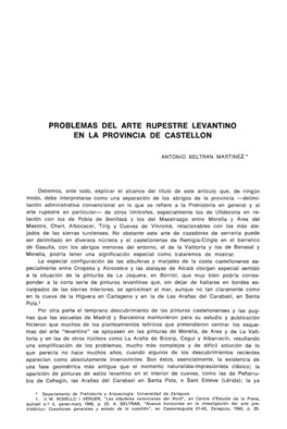 Problemas Del Arte Rupestre Levantino En La Provincia De Cast,Ellon