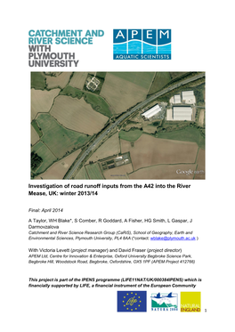 Investigation of Road Runoff Inputs from the A42 Into the River Mease, UK: Winter 2013/14