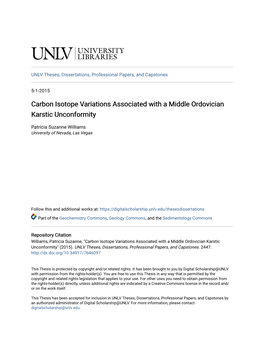 Carbon Isotope Variations Associated with a Middle Ordovician Karstic Unconformity