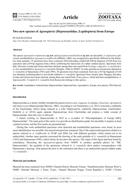 Two New Species of Agonopterix (Depressariidae, Lepidoptera) from Europe