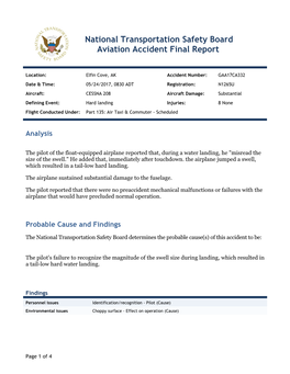 National Transportation Safety Board Aviation Accident Final Report