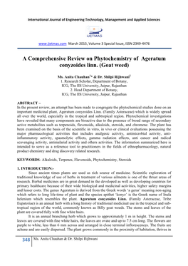 A Comprehensive Review on Phytochemistry of Ageratum Conyzoides Linn. (Goat Weed)