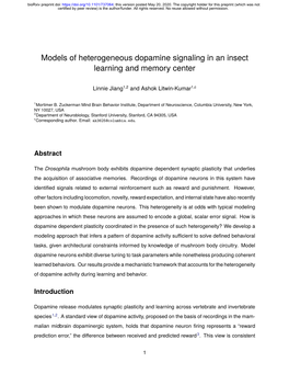 Models of Heterogeneous Dopamine Signaling in an Insect Learning and Memory Center