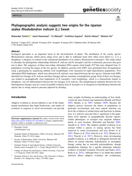 Phylogeographic Analysis Suggests Two Origins for the Riparian Azalea Rhododendron Indicum (L.) Sweet