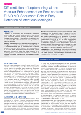 Differentiation of Leptomeningeal and Vascular Enhancement on Post-Contrast FLAIR MRI Sequence: Role in Early Radiology Section Detection of Infectious Meningitis