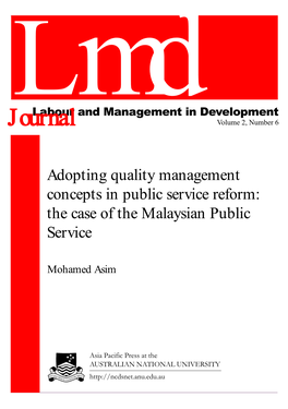 Adopting Quality Management Concepts in Public Service Reform Mohamed Asim