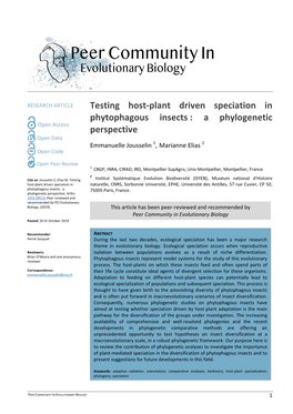 Testing Host-Plant Driven Speciation in Phytophagous Insects