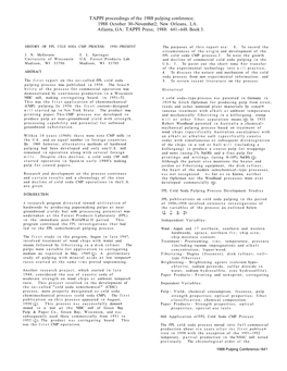 HISTORY of FPL COLD SODA CMP PROCESS: 1950 - PRESENT the Purposes of This Report Are: 1